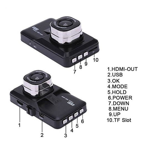 Dashcam Voiture Full HD 1080p avec Détection de Mouvement